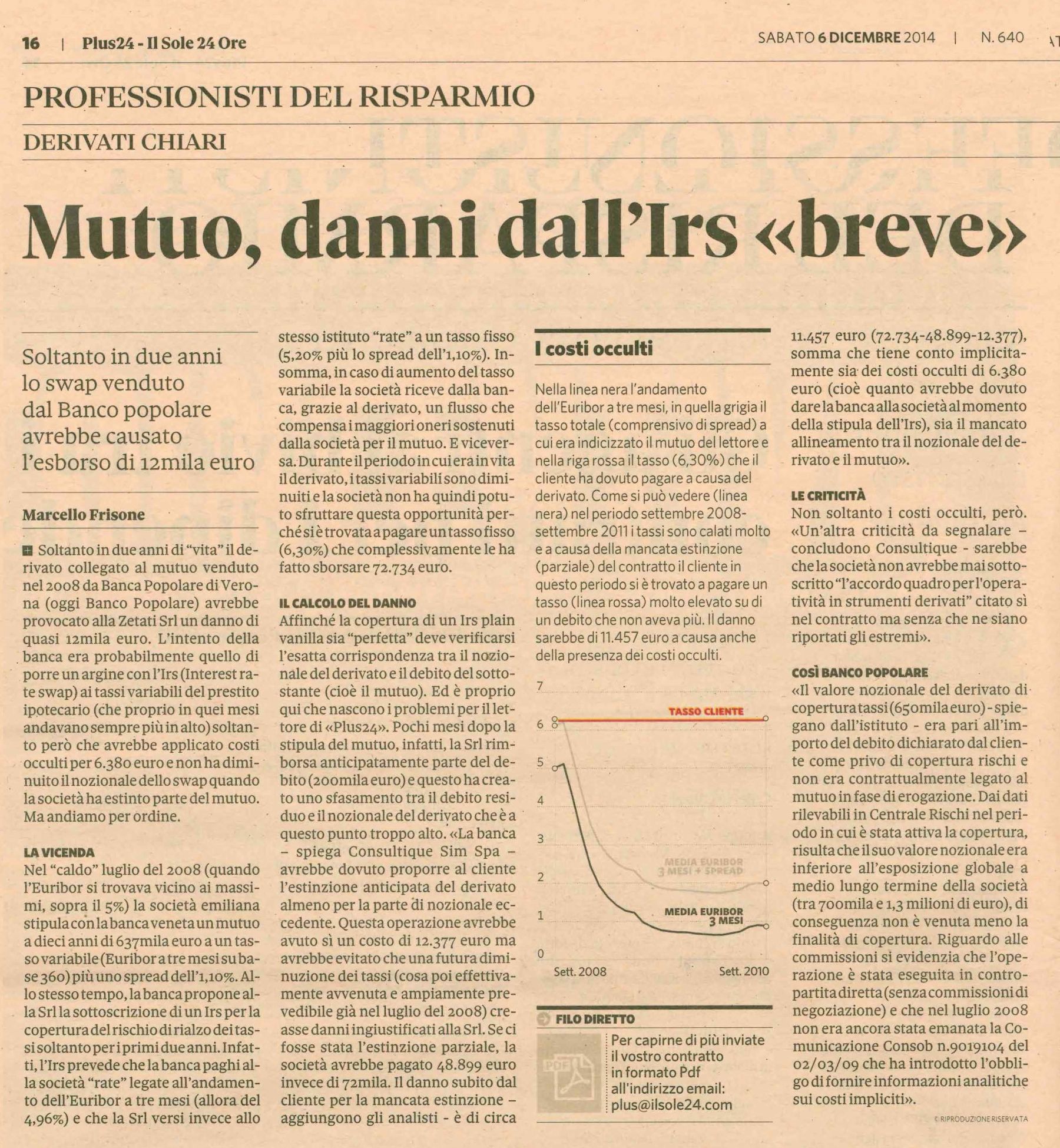 Mutuo, danni dall'Irs 