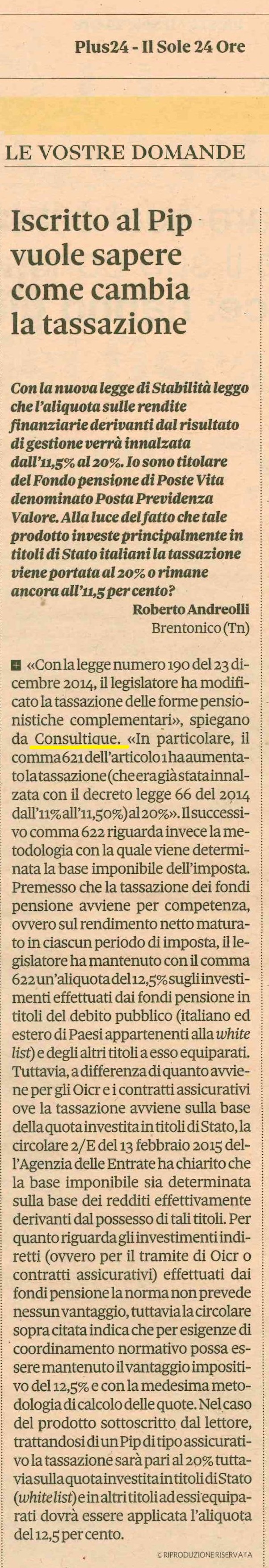 Iscritto al PIP vuole sapere come cambiera' la tassazione