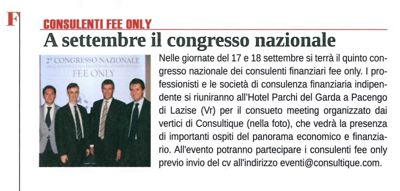 Consulenti Fee Only: a settembre il Congresso Nazionale