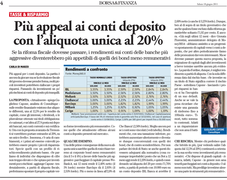 Più appeal ai conti deposito con l'aliquota unica al 20%