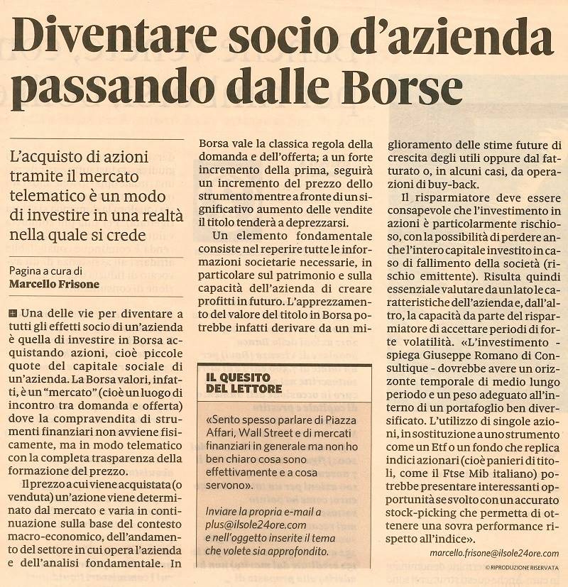 Diventare socio d’azienda passando dalle Borse