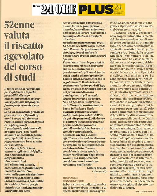 52ENNE VALUTA IL RISCATTO AGEVOLATO DEL CORSO DI STUDI