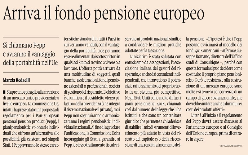 Arriva il fondo pensione europeo