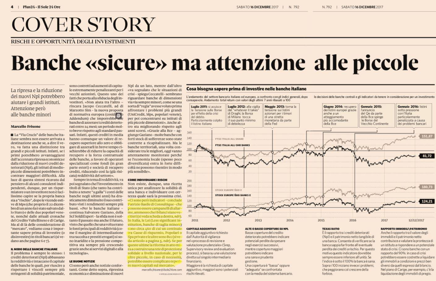 Banche «sicure» ma attenzione alle piccole