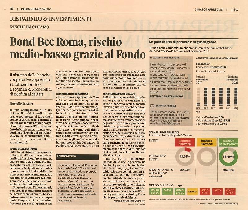 Bond Bcc Roma, rischio medio-basso grazie al Fondo
