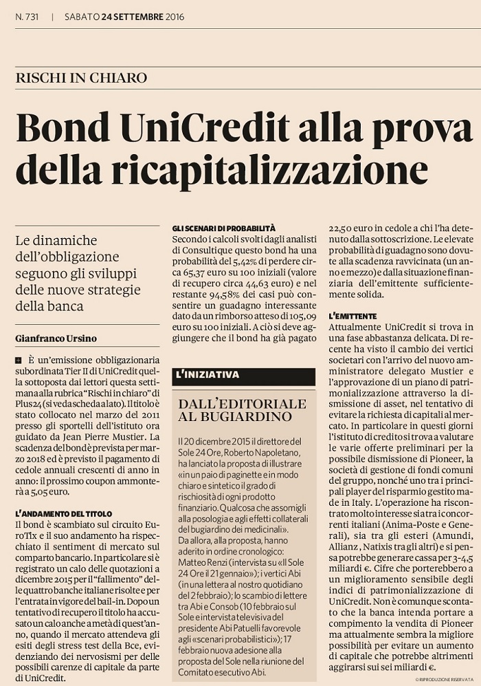 Bond UniCredit alla prova della ricapitalizzazione