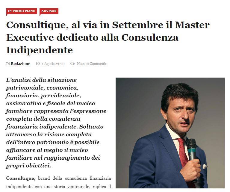 IN SETTEMBRE IL MASTER EXECUTIVE DEDICATO ALLA CONSULENZA INDIPENDENTE