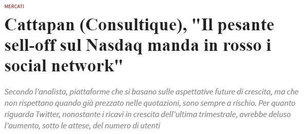 IL PESANTE SELL-OFF SUL NASDAQ MANDA IN ROSSO I SOCIAL NETWORK