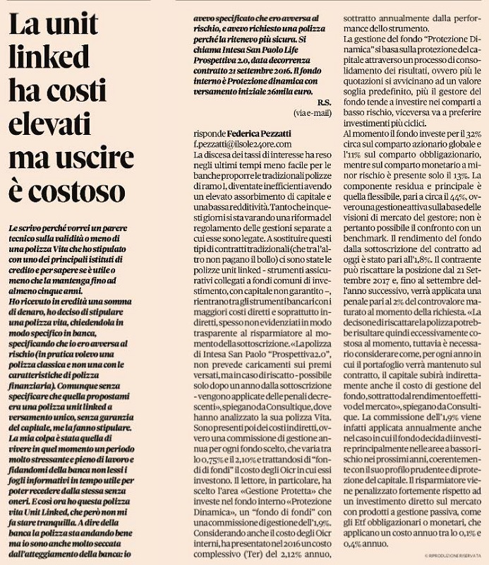 La unit linked ha costi elevati ma uscire è costoso