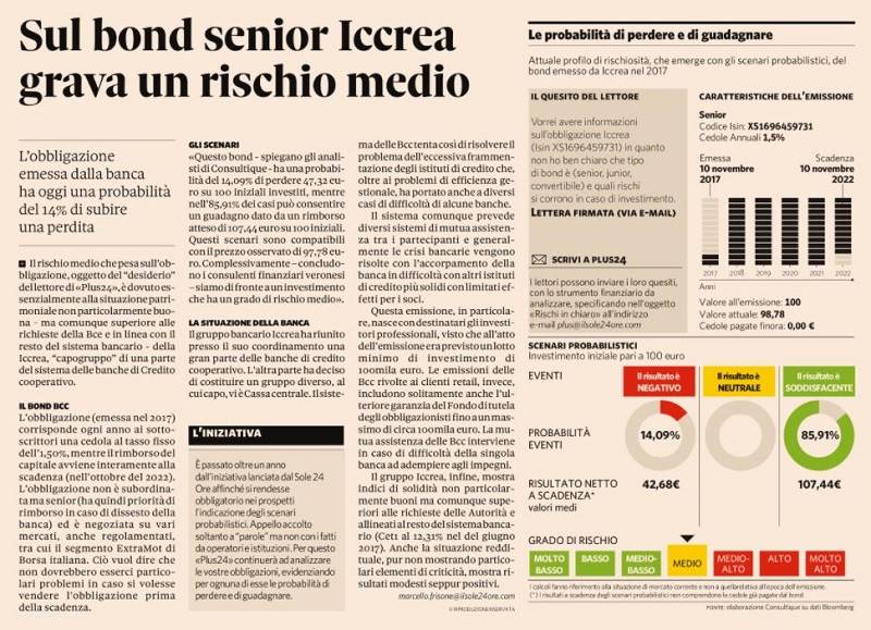 Sul bond senior Iccrea grava un rischio medio