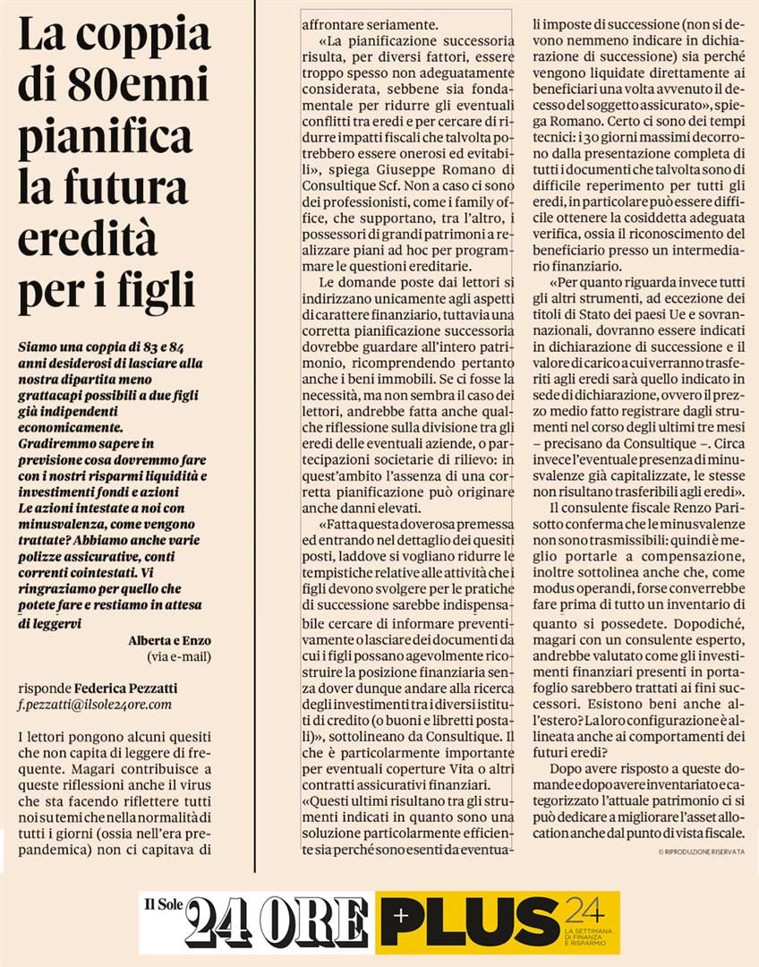 LA COPPIA DI 80ENNI PIANIFICA LA FUTURA EREDITÀ PER I FIGLI