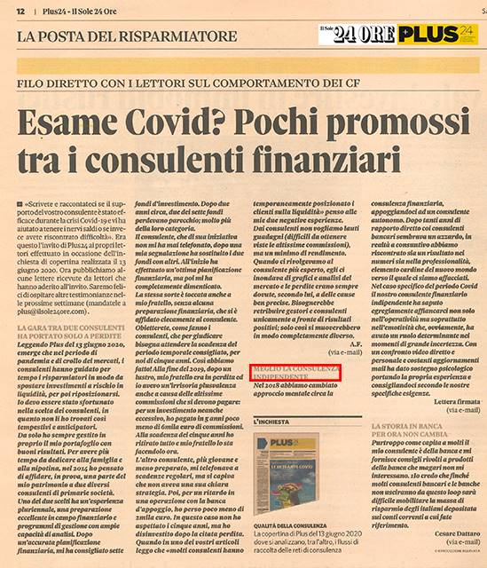 ESAME COVID? PER ORA POCHI PROMOSSI TRA I CONSULENTI FINANZIARI