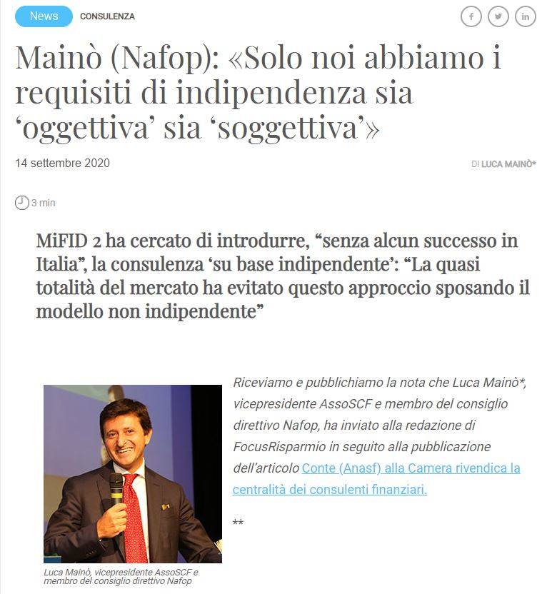 MAINÒ (NAFOP): «SOLO NOI ABBIAMO I REQUISITI DI INDIPENDENZA SIA ‘OGGETTIVA’ SIA ‘SOGGETTIVA’»