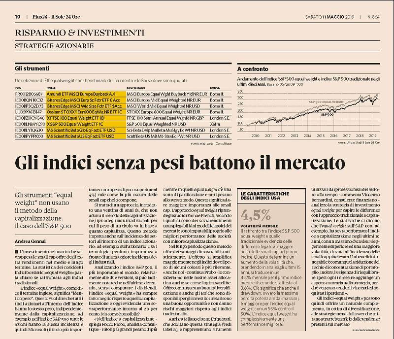 Gli indici senza pesi battono il mercato