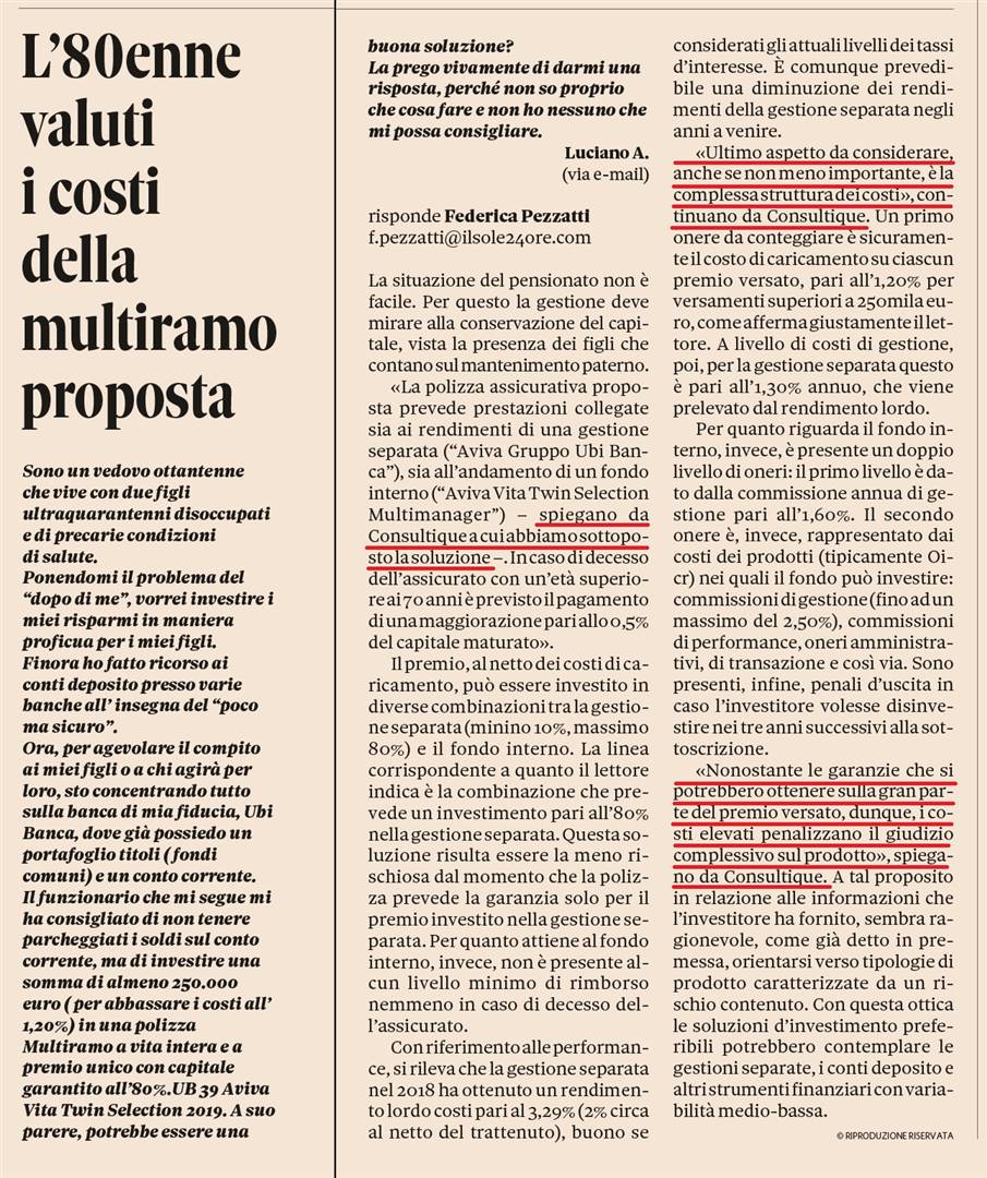 L’80enne valuti i costi della multiramo proposta