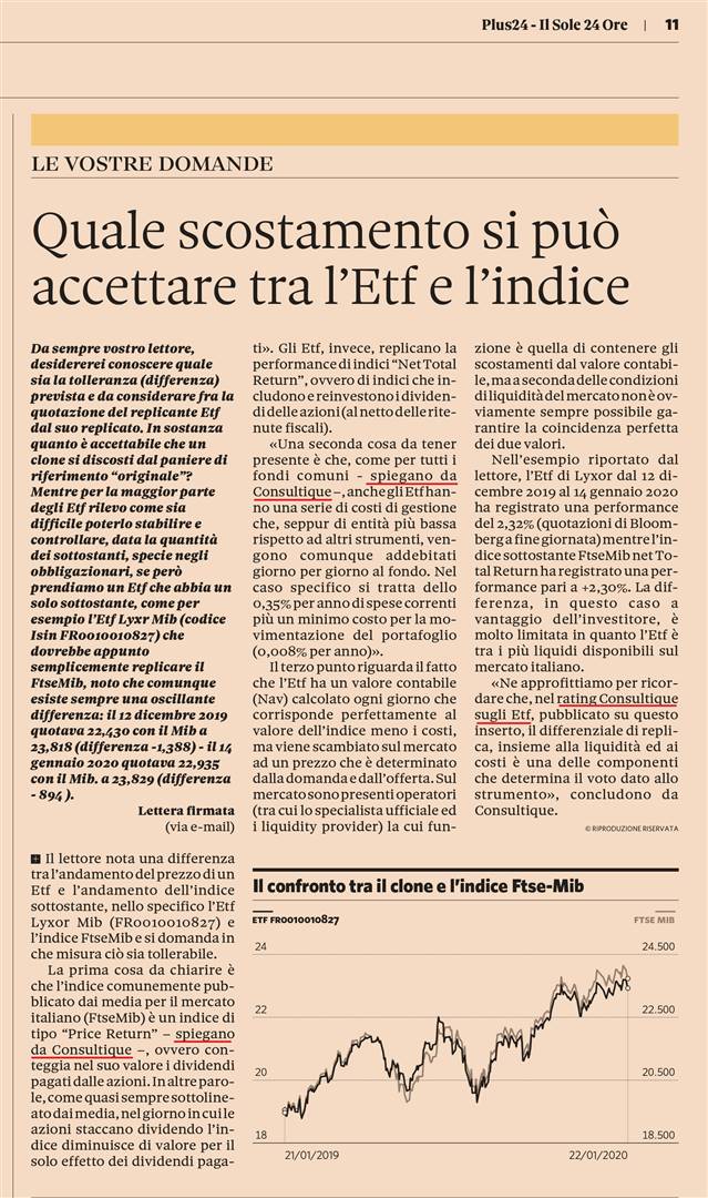 Quale scostamento si può accettare tra l’Etf e l’indice?