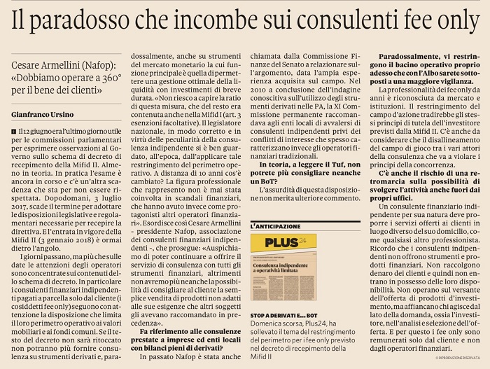 Il paradosso che incombe sui consulenti fee only