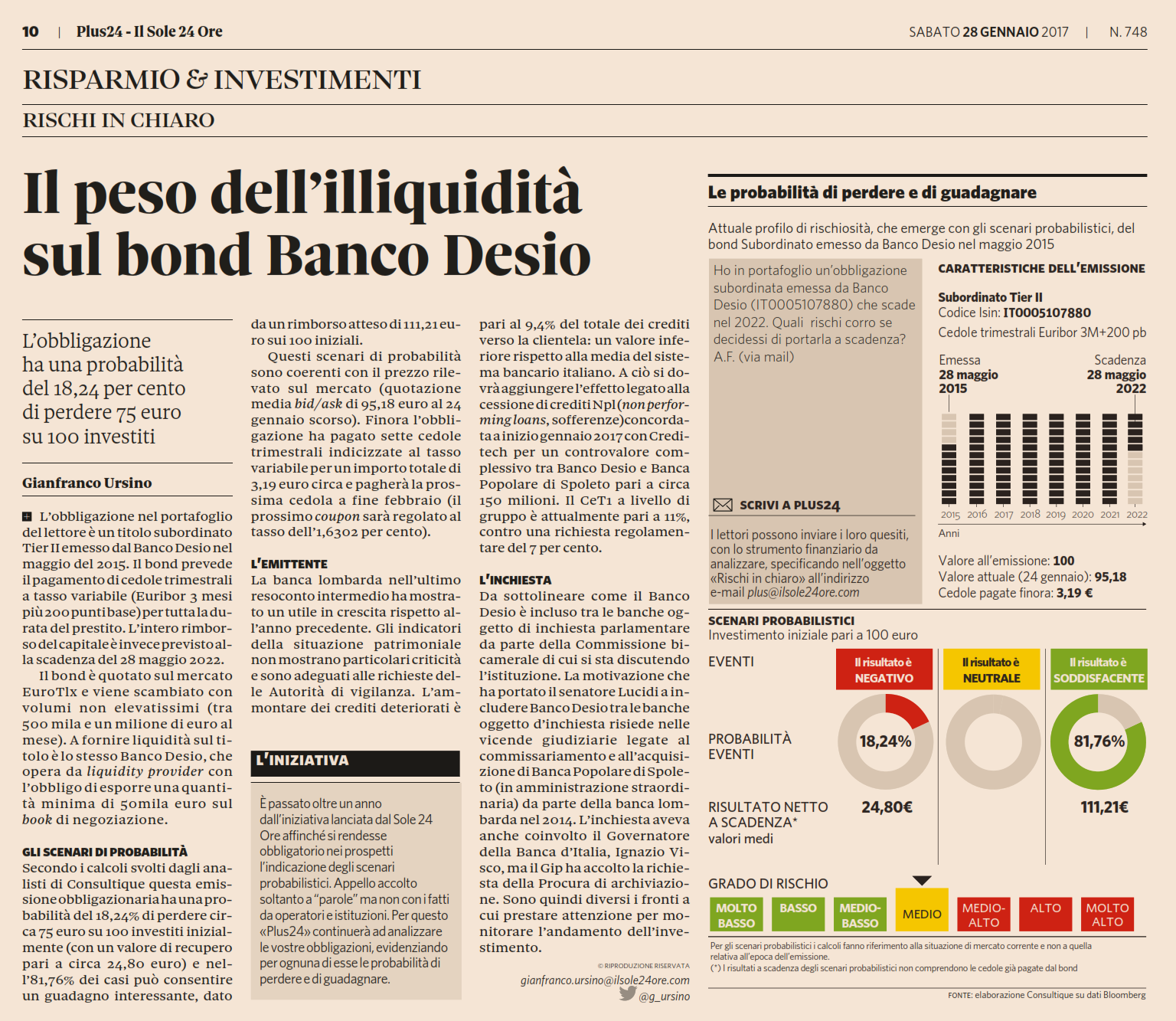 Il peso dell’illiquidità sul bond Banco Desio