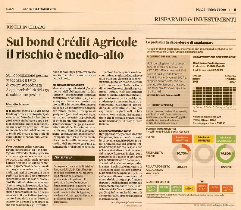 Sul bond Crédit Agricole il rischio è medio-alto