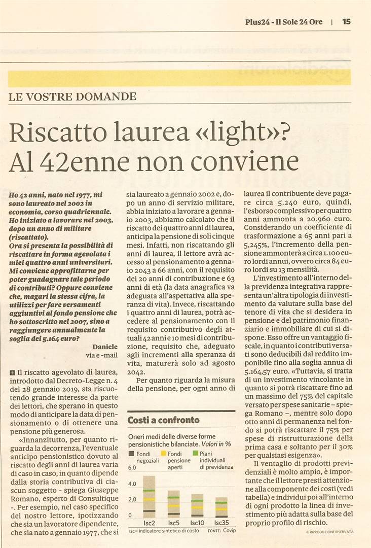 Riscatto laurea «light»? Al 42enne non conviene