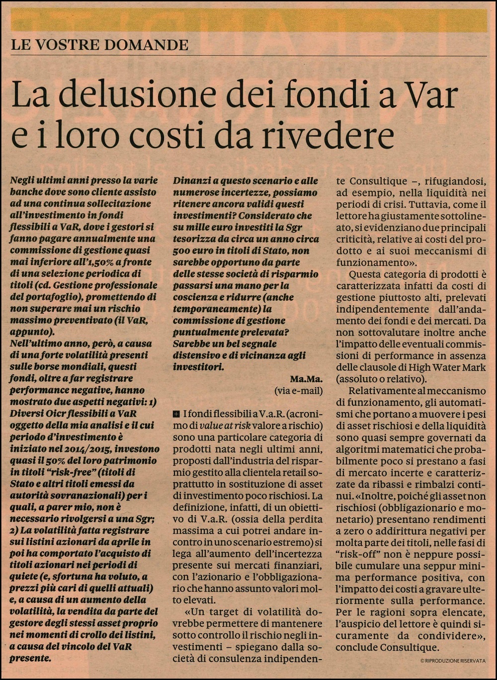 La delusione dei fondi a Var e i loro costi da rivedere