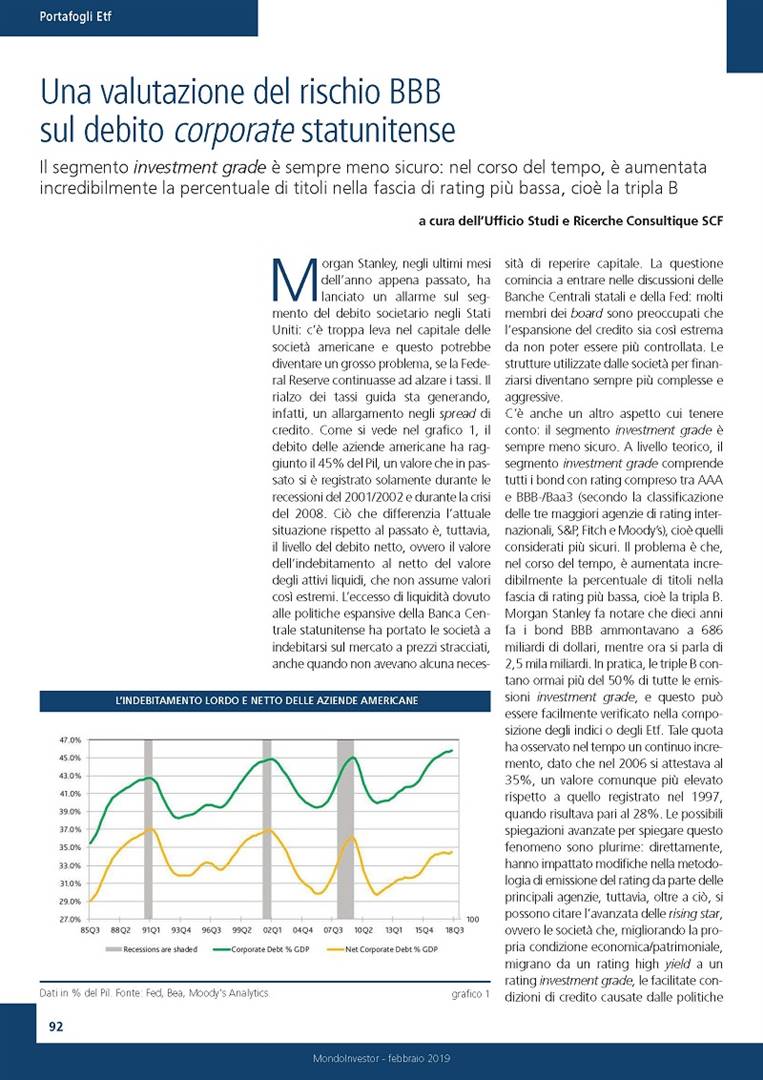 Una valutazione del rischio BBB  sul debito corporate statunitense