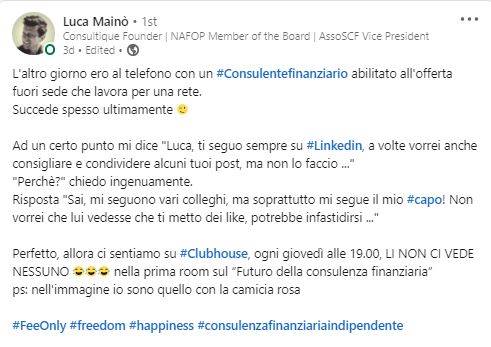 CONSULTIQUE INCONTRA I CONSULENTI FINANZIARI SU CLUBHOUSE