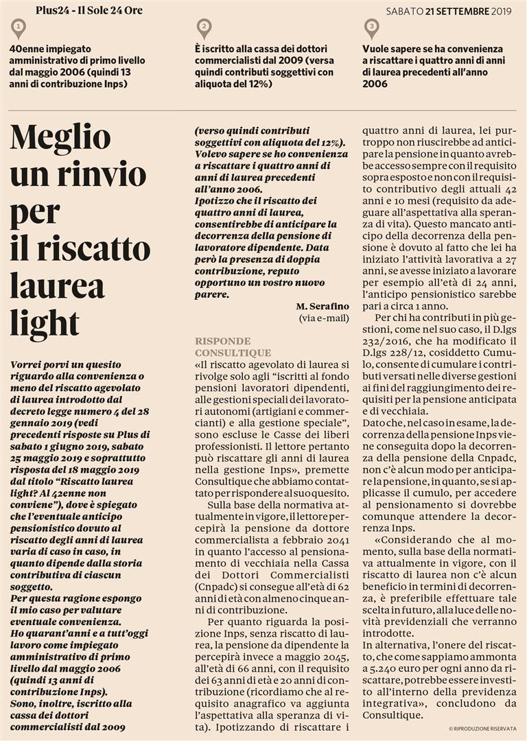 Meglio un rinvio per il riscatto laurea light