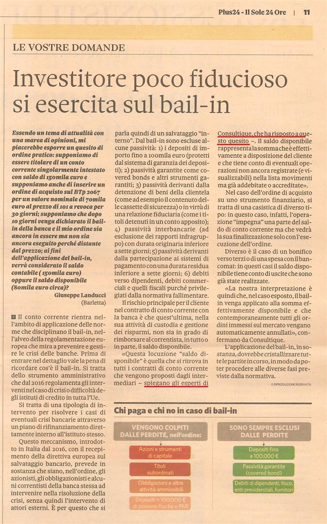 Investitore poco fiducioso si esercita sul Bail-in