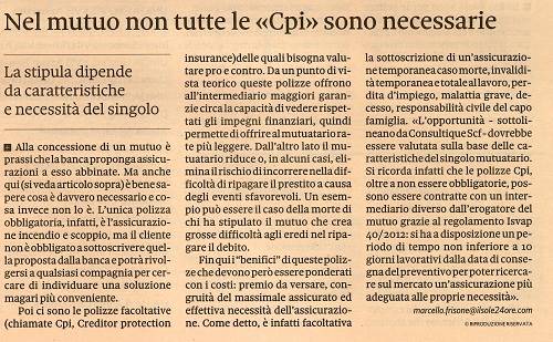 Nel mutuo non tutte le «Cpi» sono necessarie