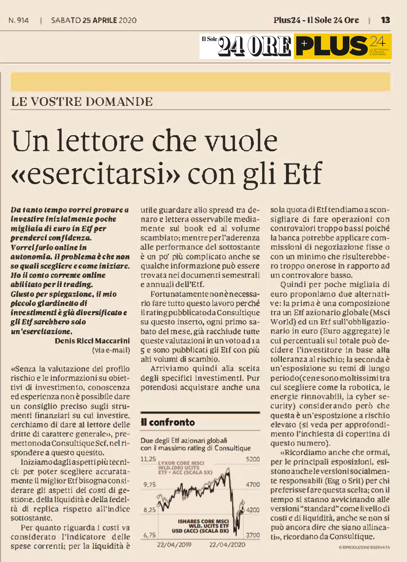 UN LETTORE CHE VUOLE “ESERCITARSI” CON GLI ETF