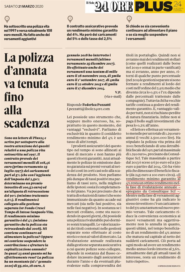 LA POLIZZA D’ANNATA VA TENUTA FINO ALLA SCADENZA