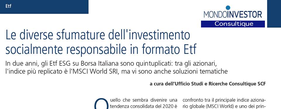 LE DIVERSE SFUMATURE DELL'INVESTIMENTO SOCIALMENTE RESPONSABILE IN FORMATO ETF