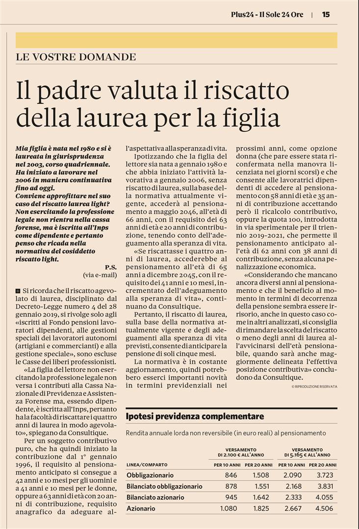 Il padre valuta il riscatto della laurea per la figlia