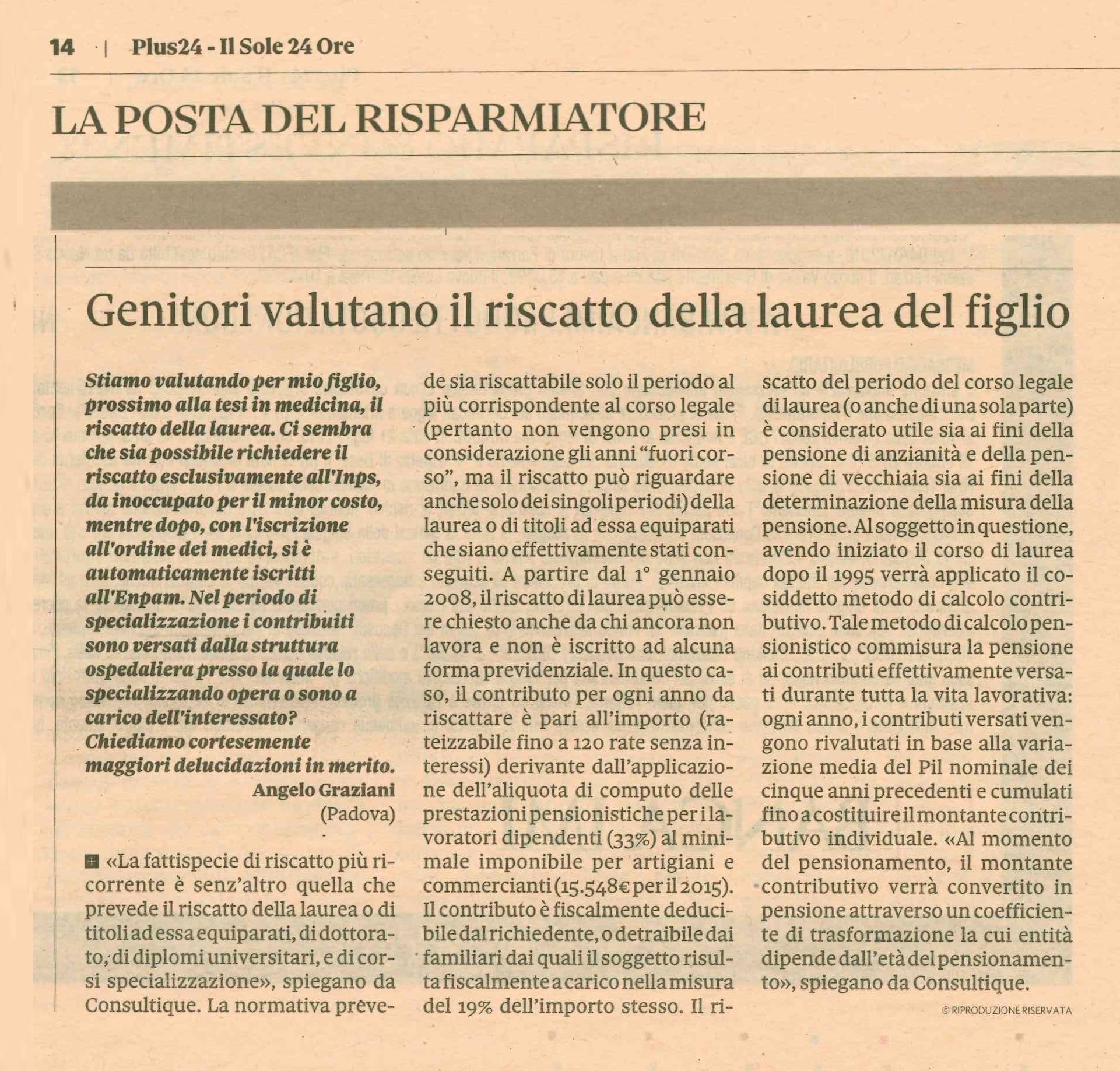 Genitori valutano il riscatto della laurea del figlio