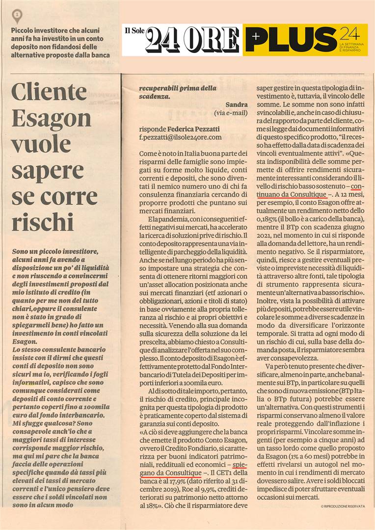 CLIENTE ESAGON VUOLE SAPERE SE CORRE RISCHI