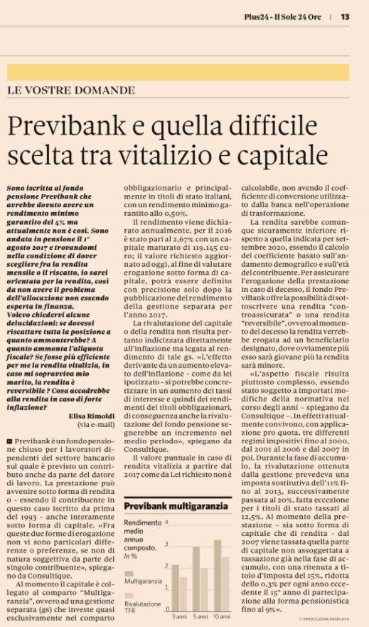 Previbank e quella difficile scelta tra vitalizio e capitale