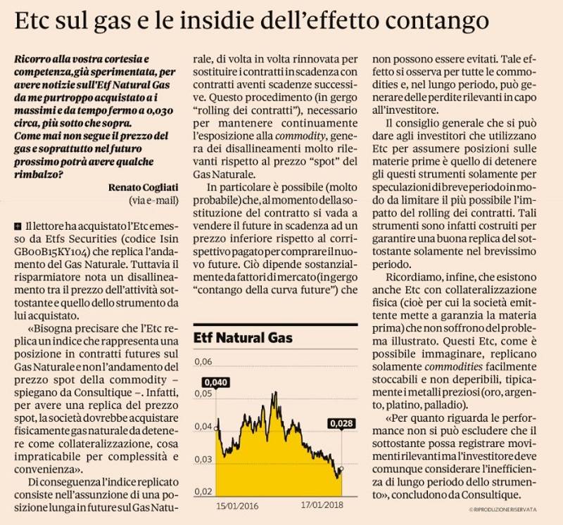 Etc sul gas e le insidie dell’effetto contango