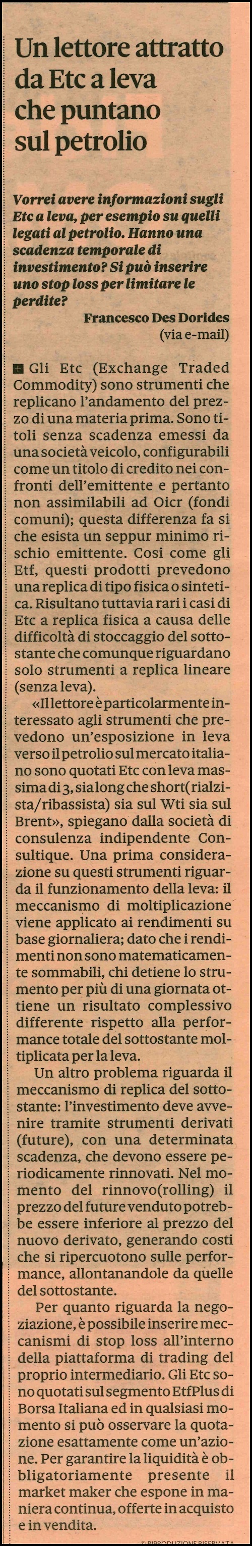 Etc a leva: la nostra risposta ad un lettore