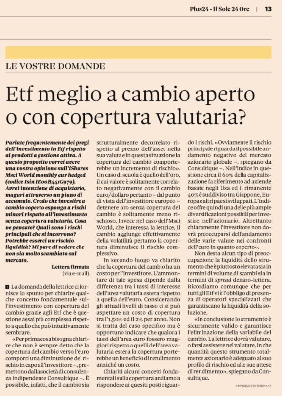 Etf meglio a cambio aperto o con copertura valutaria?