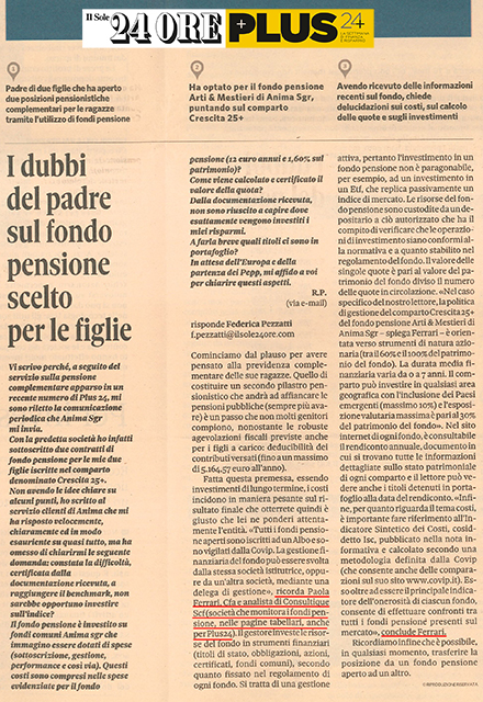 I DUBBI DEL PADRE SUL FONDO PENSIONE SCELTO PER LE FIGLIE