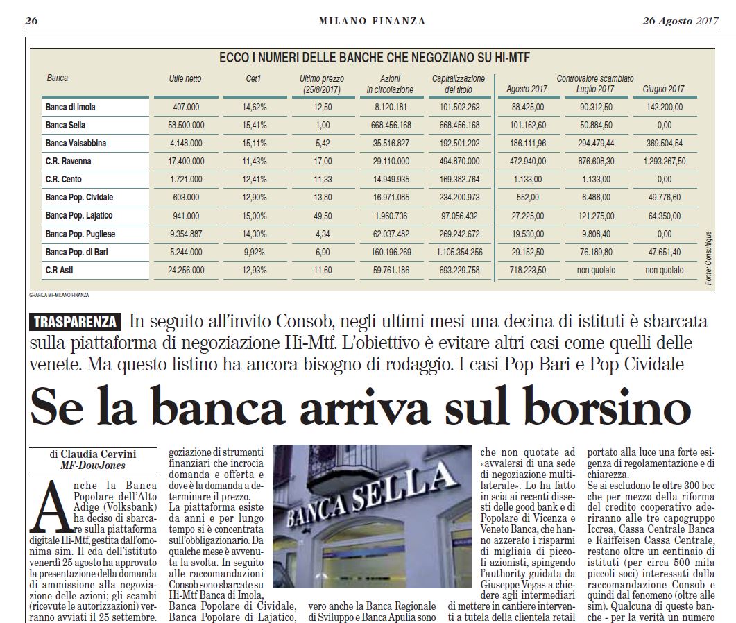 Se la banca arriva sul borsino