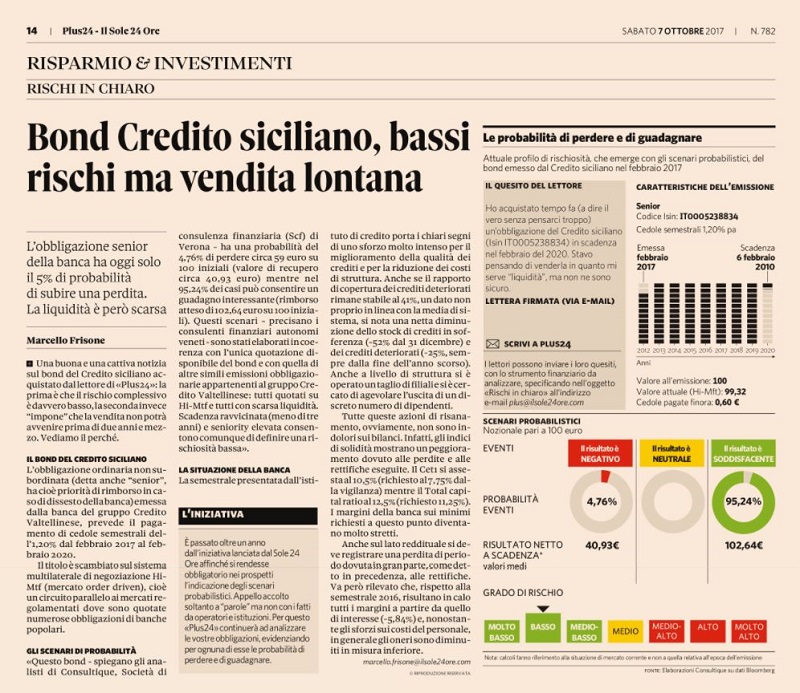 Bond Credito siciliano, bassi rischi ma vendita lontana
