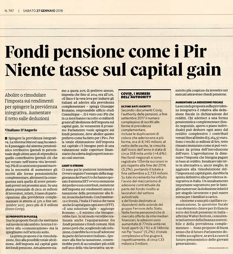 Fondi pensione come i Pir Niente tasse sul capital gain