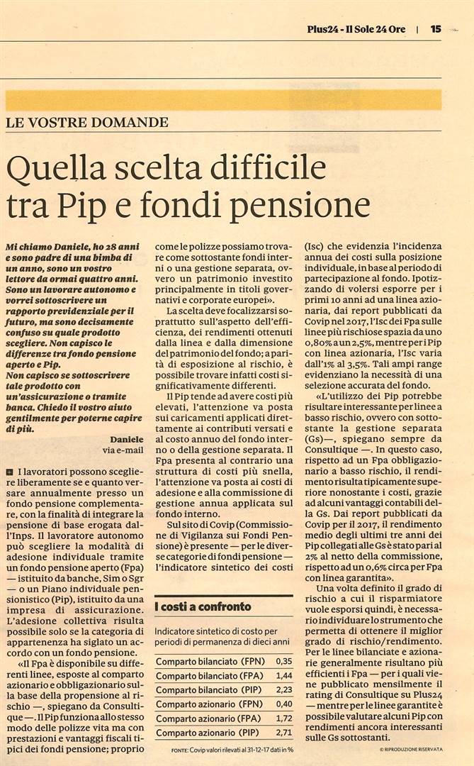 Quella scelta difficile tra Pip e fondi pensione