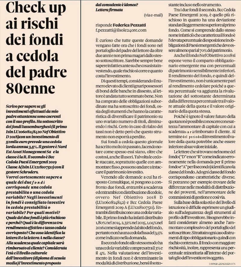 Check up ai rischi dei fondi a cedola del padre 80enne