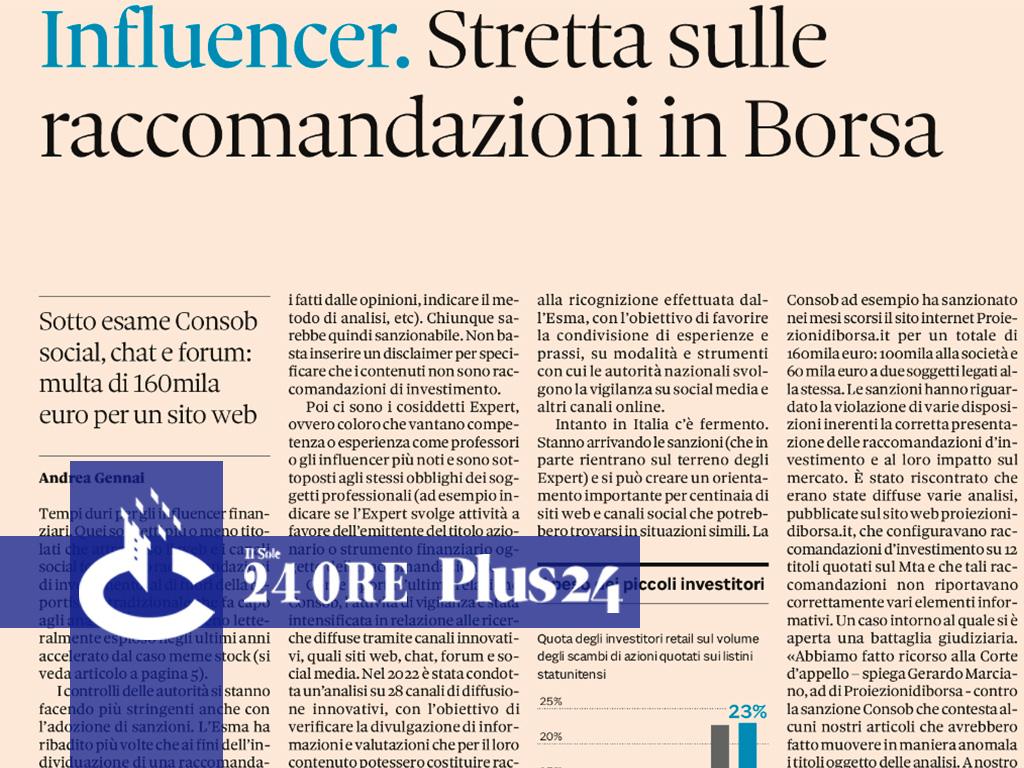 Plus24 | Influencer. Stretta sulle raccomandazioni in Borsa