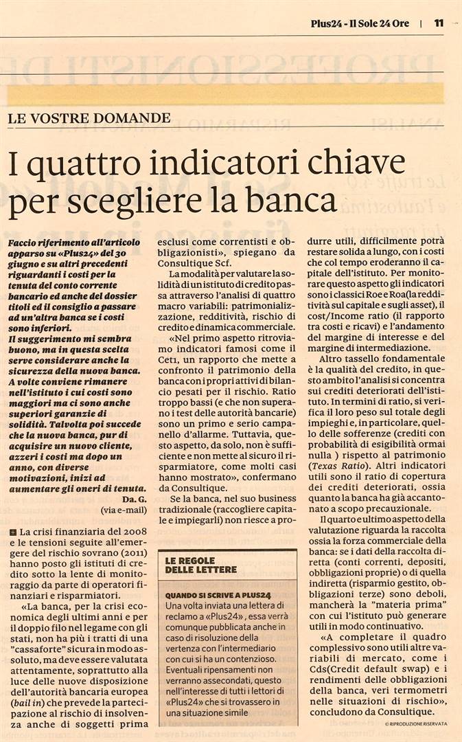 I quattro indicatori chiave per scegliere la banca