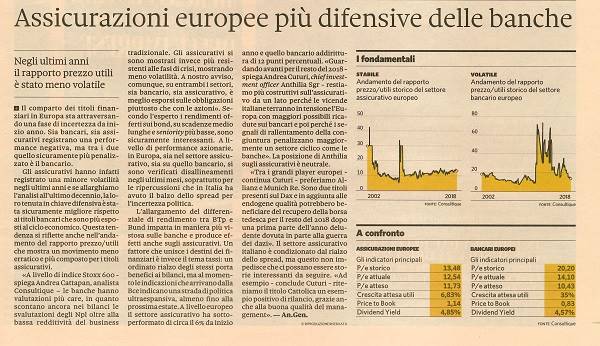 Assicurazioni europee più difensive delle banche