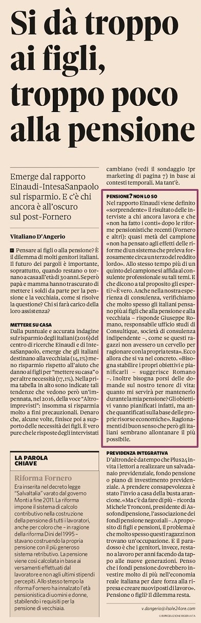 Si dà troppo ai figli, troppo poco alla pensione